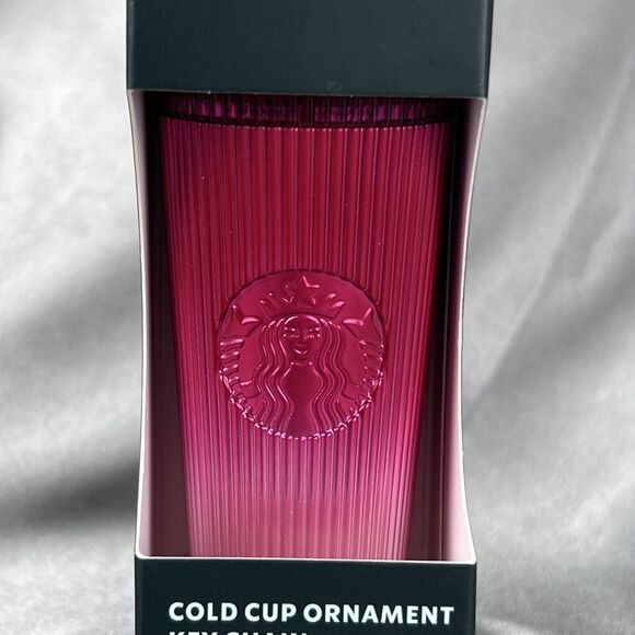 Starbucks Cold Cup Key Chain‎ Ornament Pleated Hot Pink Ombre 3" Tall 2024 Gifts - Picture 3 of 9